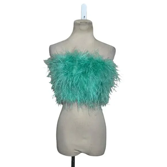 Club L London aqua green feather bandeau crop top size 4 - Picture 9 of 16
